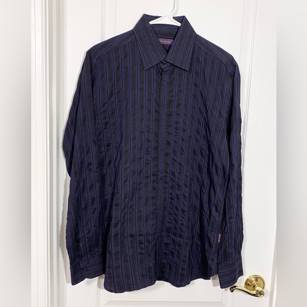 Y2K Ted Baker Textured Stripe Button Up Shirt Vintage Portugal Black Men’s 4 / L